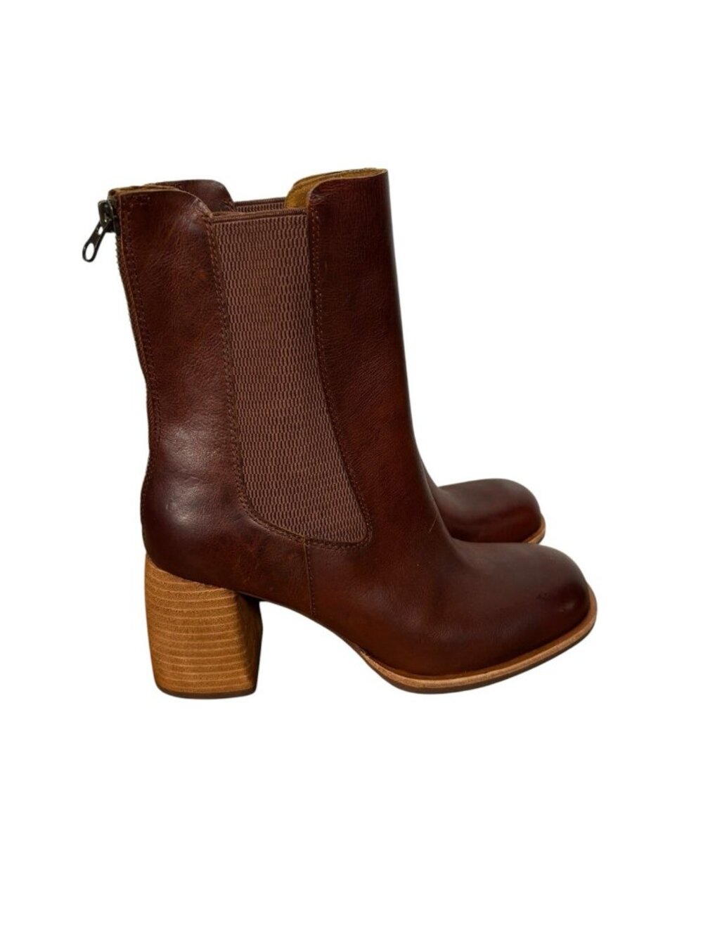 Kork-Ease Arline Boot Womens 6.5 M Chelsea Brown Leather Zip Back Block Heel